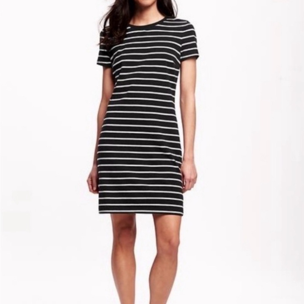 Old Navy Blue and White Striped T-Shirt Dress